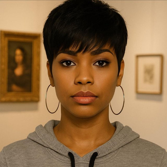 OYM HAIR Pixie-Perücke aus Echthaar, Schwarz, 5 Zoll, Damen - Bild 1
