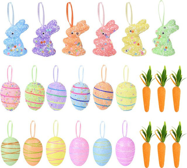 ZQNYCY 24-teiliges Set Ostern Anhänger aus Schaumstoff mit Eiern und Kaninchen in Multicolor - Bild 1