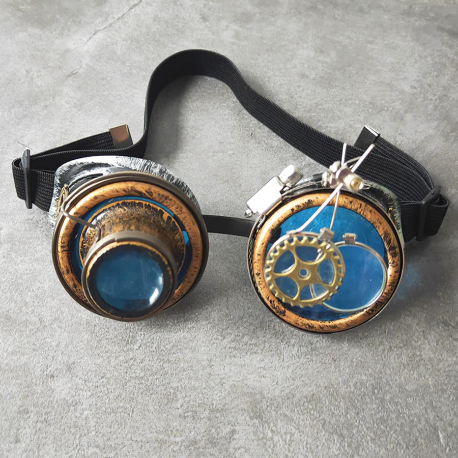 MagiDeal Sonnenbrille Steampunk, Vollrand, Rund, Metall, Blau, Unisex - Bild 2