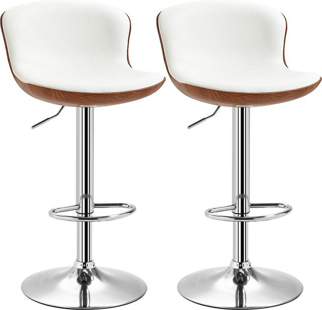 HOMCOM 2er-Set Barhocker aus Kunstleder in Cremeweiß, höhenverstellbare Bistrohocker mit 360-Grad-Drehfunktion und Fußstütze für Küche und Esszimmer - Bild 1