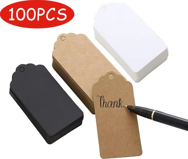 100 Stück weiße Papieranhänger mit Schnüren als vielseitige Hängeetiketten für Geschenke und Verpackungen - Bild 1