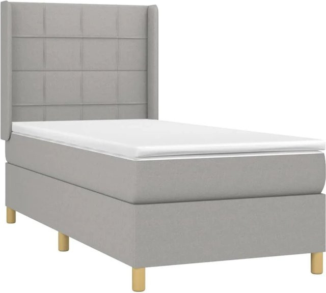 vidaXL Boxspringbett mit Matratze in Hellgrau, Hybrid-Bett mit LED-Unterbettbeleuchtung und USB-Anschluss, B/T/H: 90 x 190 x 128 cm - Bild 1