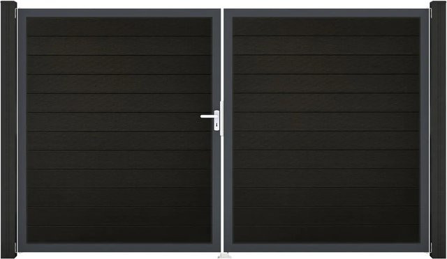 GroJa Solid Steckzaun Tor DIN Links DB in Schwarz, 2-flügelig, co-extrudiert aus Aluminium und BPC - Bild 1