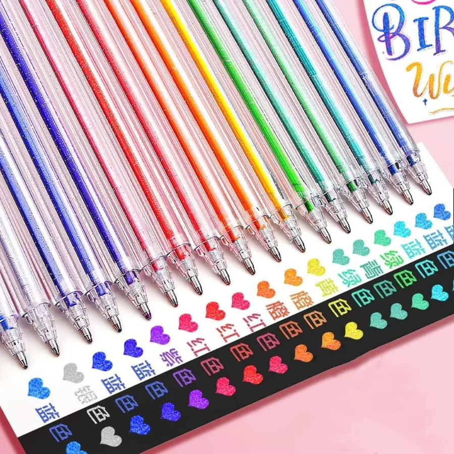 Glitzer Gel Stifte Set in Mehrfarben für Schüler und zum Markieren von Texten - Bild 2