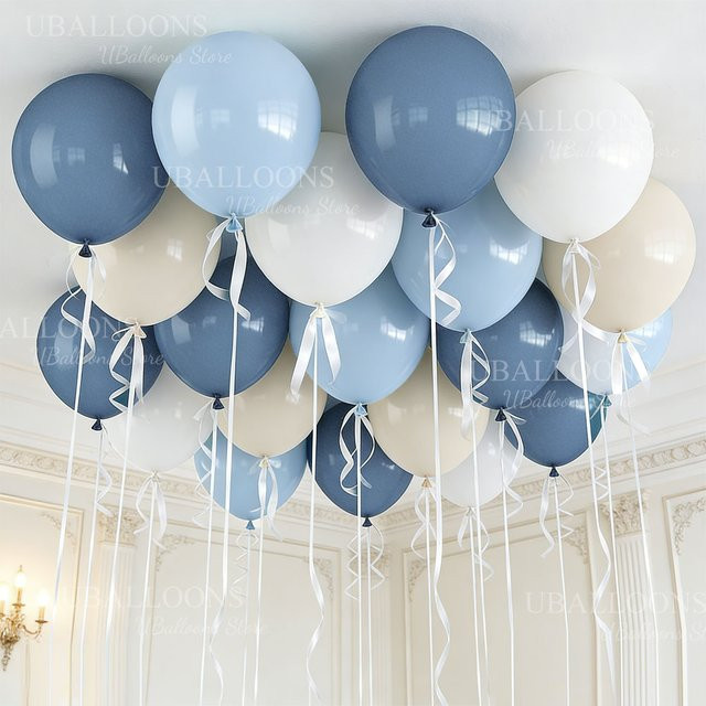 62-teiliges MicroPlush Ballon-Set im Boho-Stil in Weiß, Sand und verschiedenen Blautönen für deine Geburtstags-, Babyparty- oder Hochzeitsdekoration, 12 Zoll - Bild 1