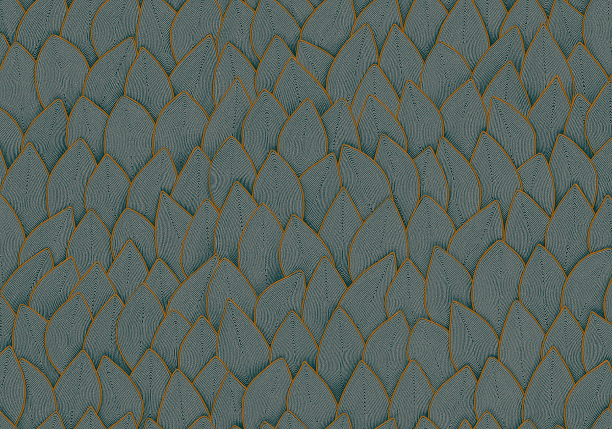 Élitis Tapete Jonchée VP 993 40 in Türkis mit floralem und botanischem Design aus Vinyl - Bild 1