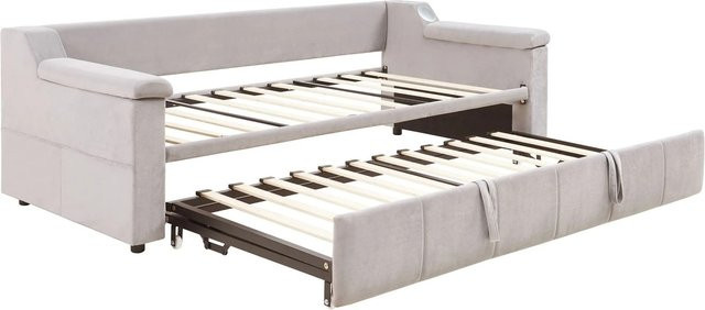 Merax Schlafsofa aus Samt in Beige mit Bluetooth, USB-Anschluss und Ablagefächern, B/T/H: 180 x 190 x 97 cm - Bild 1