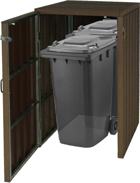 MCW WPC-Mülltonnenverkleidung J28 Premium Mülltonnenbox in Holzoptik, Braun, H x B x T: 105 x 117 x 80 cm - Bild 1