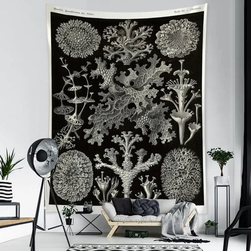 Super Six Wandtapisserie im Bohemian Stil mit Meeresmotiven und Tarot-Karte, Schwarz, B: 95 cm, H: 70 cm - Bild 1
