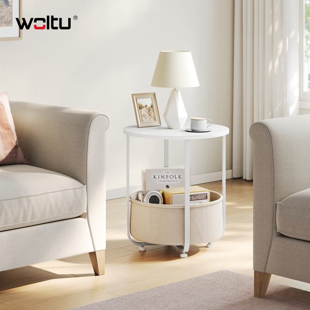 WOLTU Runder Couchtisch mit Stoff-Aufbewahrungskorb und Metallrahmen, moderner Beistelltisch für Wohnzimmer und Schlafzimmer - Bild 1