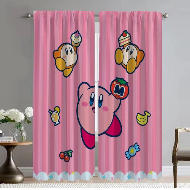 Kirbys Vorhänge Fenstervorhang für Kinderzimmer mit Grafik-Design, 2 Paneele, Farbe: Pink, Breite: 50 cm, Höhe: 70 cm - Bild 1