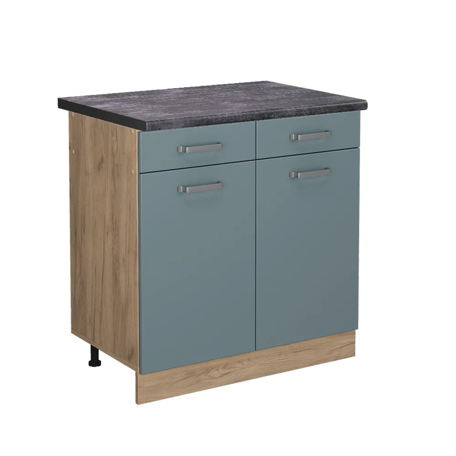 Vicco Küchenunterschrank R-Line in Blau-Grau/Goldkraft Eiche und Anthrazit mit Scharniertüren, B/T/H: 80 x 60 x 81,6 cm - Bild 2