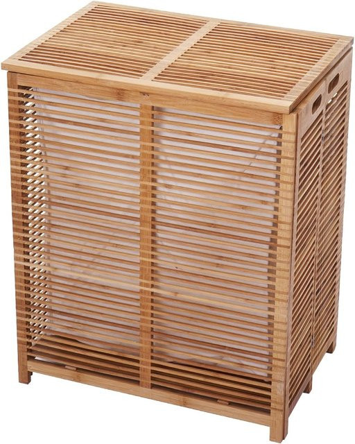 Wäschetruhe MCW-B18 aus Bambus in Braun mit herausnehmbarem Baumwolltasche, B/T/H: 61 x 50 x 35 cm - Bild 1