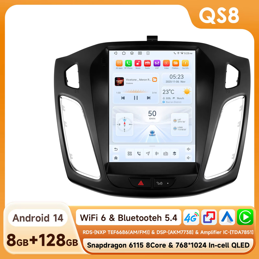 OSSURET 9,7 Zoll Android 14 Autoradio für Ford Focus 3 MK 3 2011-2019 mit Snapdragon 8-Kern Multimedia-Player, Carplay und GPS, Schwarz - Bild 5