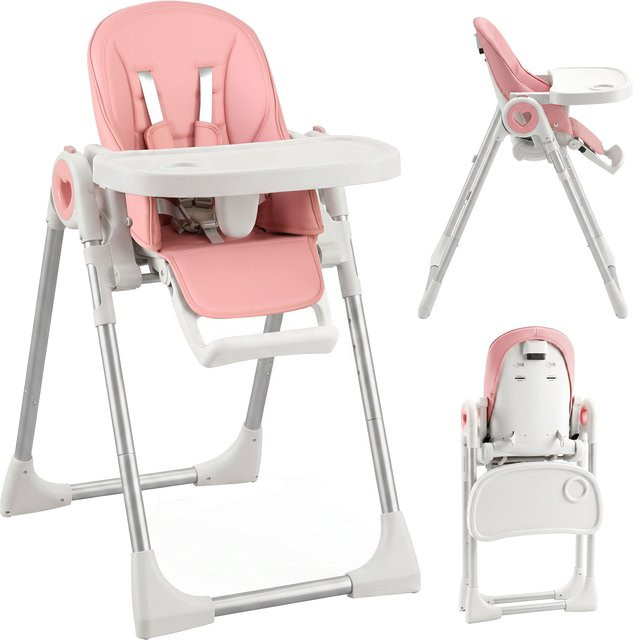 AIYAPLAY Mitwachsender Hochstuhl für Kinder in Rosa mit verstellbarer Höhe, Fußstütze und abnehmbarem Doppel-Tablett - Bild 1