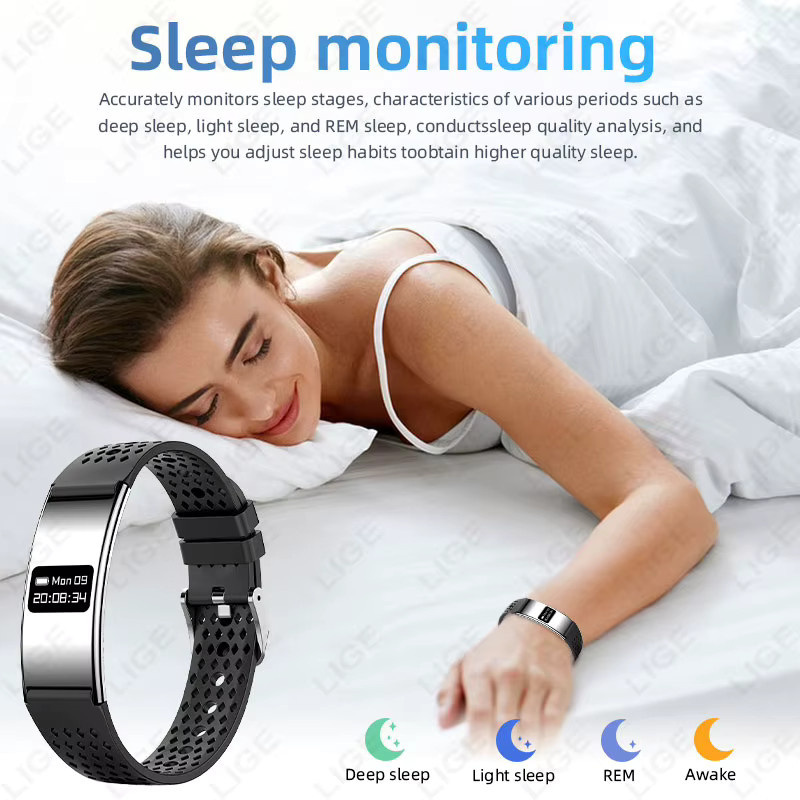 LIGE Smartwatch Fitness-Tracker mit Herzfrequenz- und Stressmonitor, wasserdichtes Smart-Armband mit Anruferinnerung und 2 Armbändern, Farbe: Schwarz - Bild 4