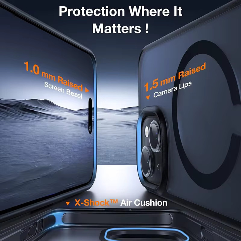 UYUXIO Magnetische Handyhülle mit Ständer für iPhone 16 15 14 13 12 11 Pro Max, stoßfeste Rückseite mit Halterung, Schwarz - Bild 3
