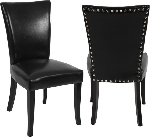 MCW Esszimmerstuhl Edinburgh 2er-Set Chesterfield aus Kunstleder in Schwarz mit Massivholzbeinen - Bild 1