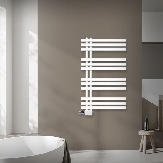 LuxeBath Badheizkörper Handtuchhalter aus Stahl in Weiß mit Thermostatanschluss und Wandmontage, Breite: 60 cm, Höhe: 100 cm - Bild 1