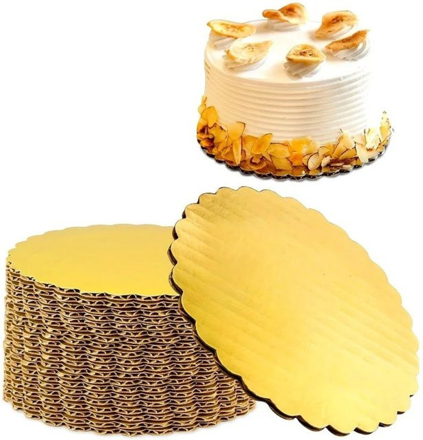 5er-Pack Runde Kuchenunterlagen Gold mit Wellenkante, Fettabweisende Kuchenplatten aus Karton für Hochzeit und Geburtstag, Durchmesser: 20 cm und 25 cm - Bild 1