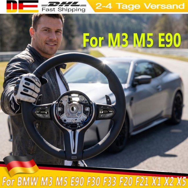 BMW M Sport Volleder-Lenkrad mit Schaltwippen in Schwarz für M3 M5 E90 F30 F33 F15 F16 F20 F21 F25 F26 F11 F12 F13 X1 X2 F80 E70 E84 - Bild 1