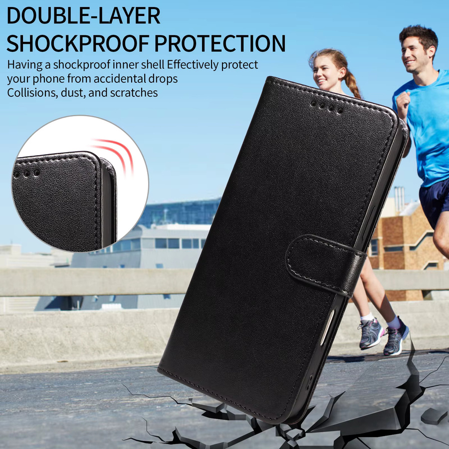 Leder-Handyhülle im Brieftaschen-Stil für iPhone 11 bis iPhone 17 mit Handschlaufe, kratzfest und stoßfest, Farben: Schwarz oder Grau - Bild 6