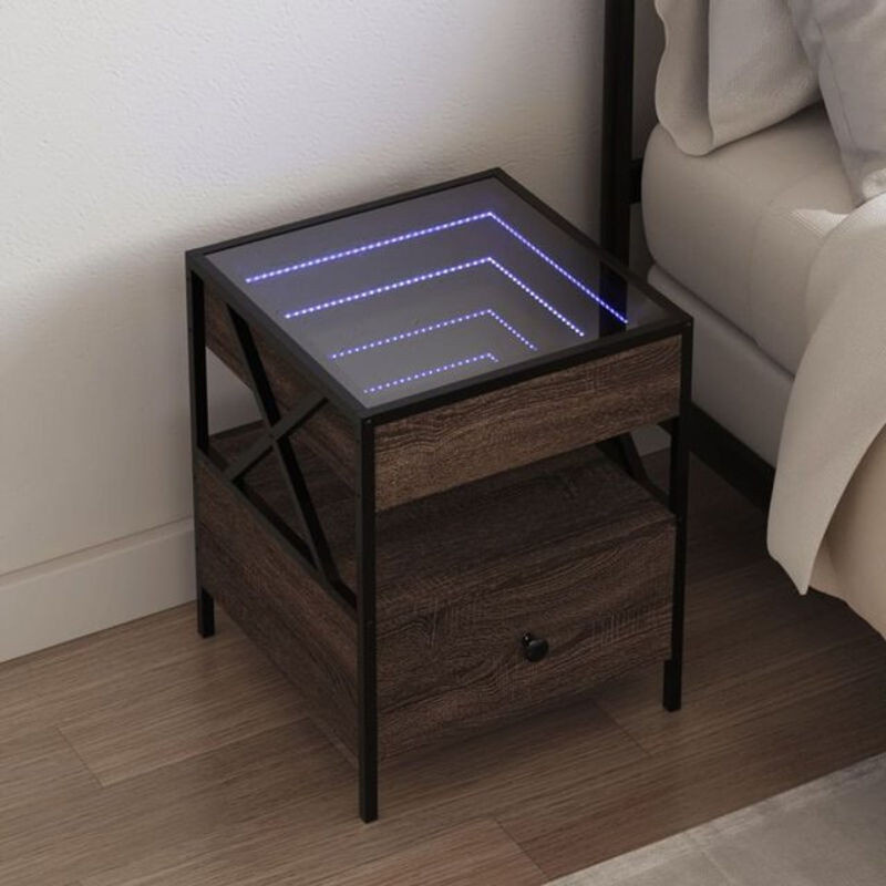 Nachttisch mit Infinity-LED in Braun Eichen-Optik von vidaxl, B/T/H: 40 x 40 x 51 cm - Bild 1