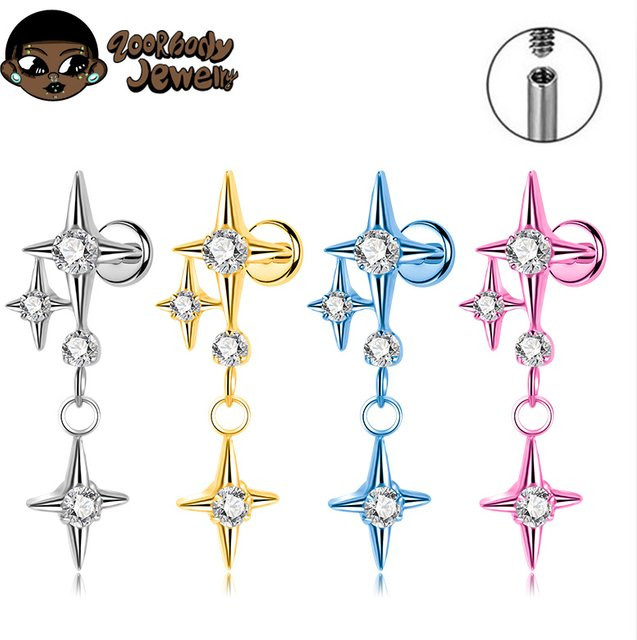 ZOORBODY JEWELRY Ohrstecker Titan, Stern Wolke, Silber, Punk - Bild 1