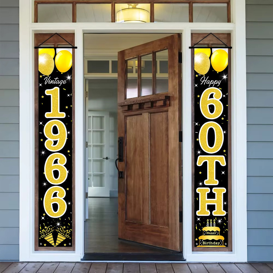 OURFETE Retro 60. Geburtstag Türschild-Set in Schwarz-Gold mit Vintage 1966 Themenbanner für die Veranda - Bild 2