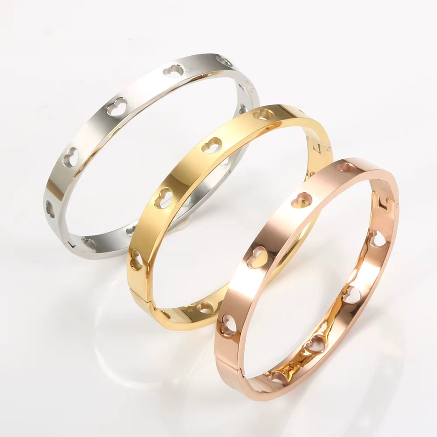 JOVO LOVE Armband Edelstahl, Hohl Herz Manschette, Unisex - Bild 2