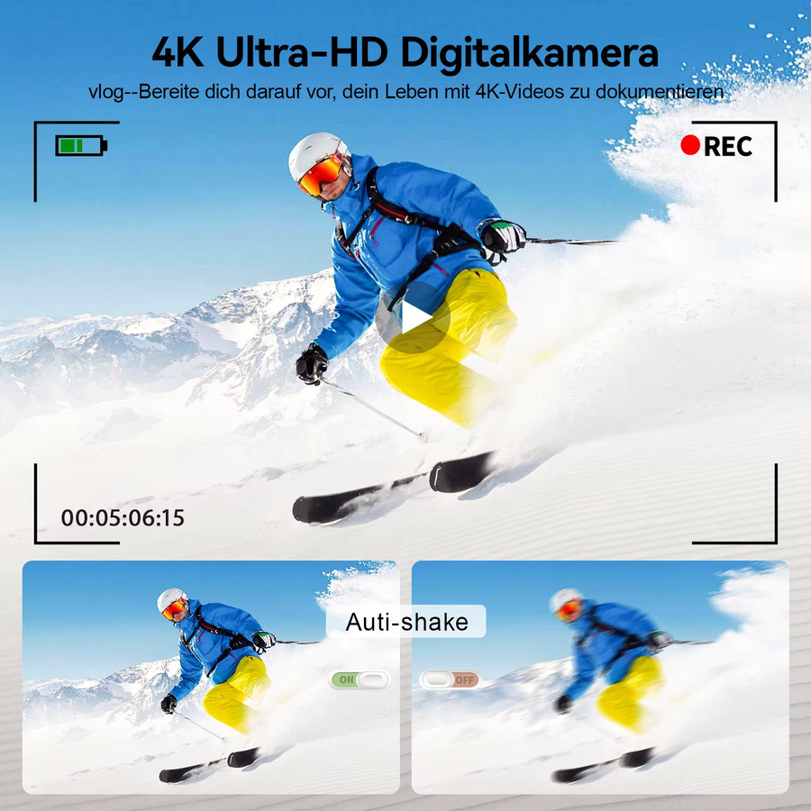 Demann Digitalkamera 4K mit 48 Megapixeln, kompakte Vlog Kamera in Schwarz mit 180 Grad klappbarem LCD-Bildschirm, WLAN und HDMI Anschluss - Bild 2