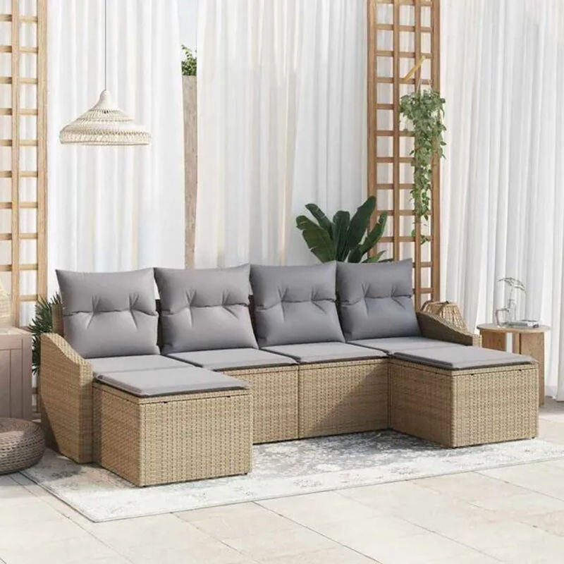 6-teilige Garten-Sofagarnitur aus Polyrattan mit Kissen in Beige und Grau von vidaxl - Bild 1