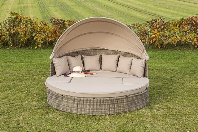 Merxx Riva Relaxinsel aus pulverbeschichtetem Aluminium mit wetterfester Auflage und Sonnendach in Braun - Bild 1