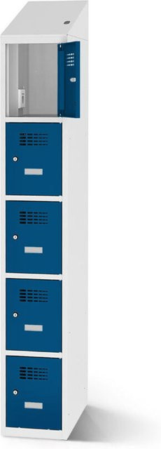 rotstahl Fächerschrank mit 5 Fächern und Ladefunktion, Farbe Dunkelblau, Korpus Lichtgrau, B: 40 cm, H: 200 cm - Bild 1