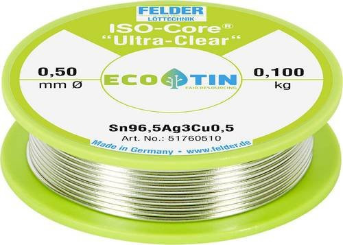 Felder ISO-Core Ultra Clear SAC305 Lötzinn Spule Sn96,5Ag3Cu0,5 Silber 0,1 kg 0,5 mm - Bild 1