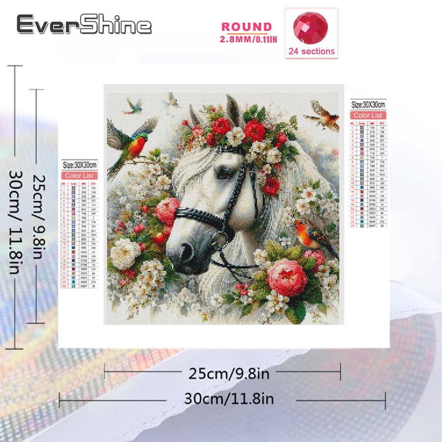 Evershine Diamantstickerei Set mit Pferd und Blumen Motiv, Mosaik-Malerei in Multicolour, B/H: 20 x 20 cm - Bild 2
