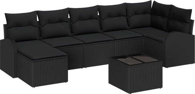 vidaXL Garten-Sofa-Set 8-teilig in Schwarz aus Poly-Rattan und Stahl mit Polsterung und UV-beständigen Kissen im modernen L-Shape Design - Bild 1