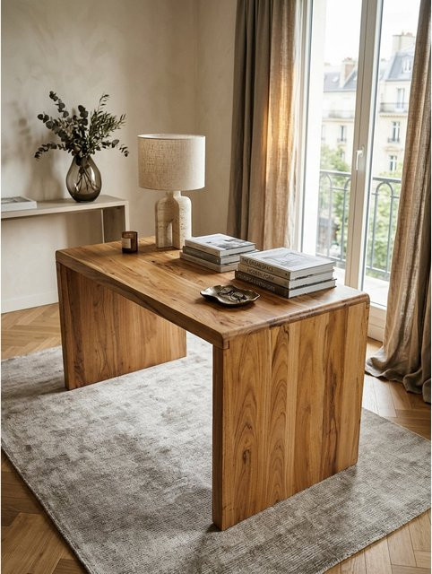 Schreibtisch aus Akazie Massivholz im Landhausstil von KADIMA DESIGN, Farbe Braun, B/T/H: 140 x 80 x 76 cm - Bild 1