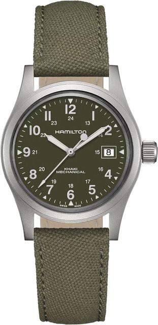 Hamilton Herrenuhr Khaki Field, Quarz, Edelstahl, 38 mm, Leder, Grün - Bild 1