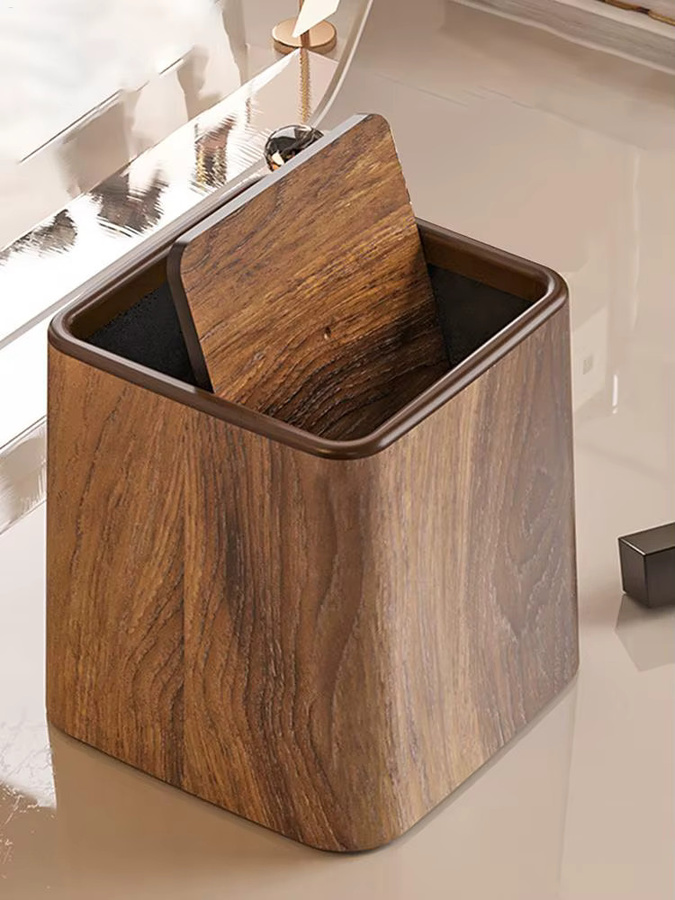 Mini-Desktop-Mülleimer aus Holz mit Deckel in Braun, B/T/H: 15,3 x 14,7 x 15,3 cm - Bild 5