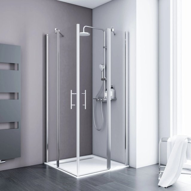 Schulte Duschkabine Alexa Style 2.0 Eckeinstieg mit Drehtür in Chromoptik, Farbe Transparent/Silber, B: 90 cm, H: 192 cm, T: 90 cm - Bild 1