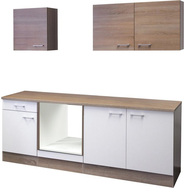 Flex-Well Classic Küchenzeile Florida Weiß - Sonoma Eiche, Breite: 210 cm, Höhe: 85 cm, Tiefe: 60 cm - Bild 1