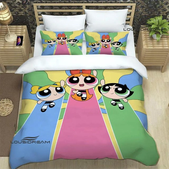 JMG Household Supplies Powerpuff Girls 3D Cartoon Bettwäscheset aus Mikrofaser, Mehrfarbig, B/H: 180 x 210 cm - Bild 1
