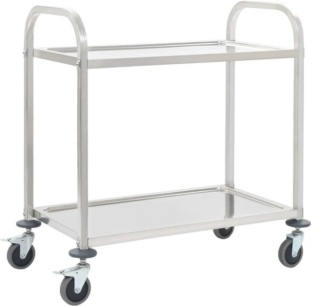 vidaXL 2-Stufiger Servierwagen aus Edelstahl in Silber, B/T/H: 96,5 x 55 x 90 cm - Bild 1