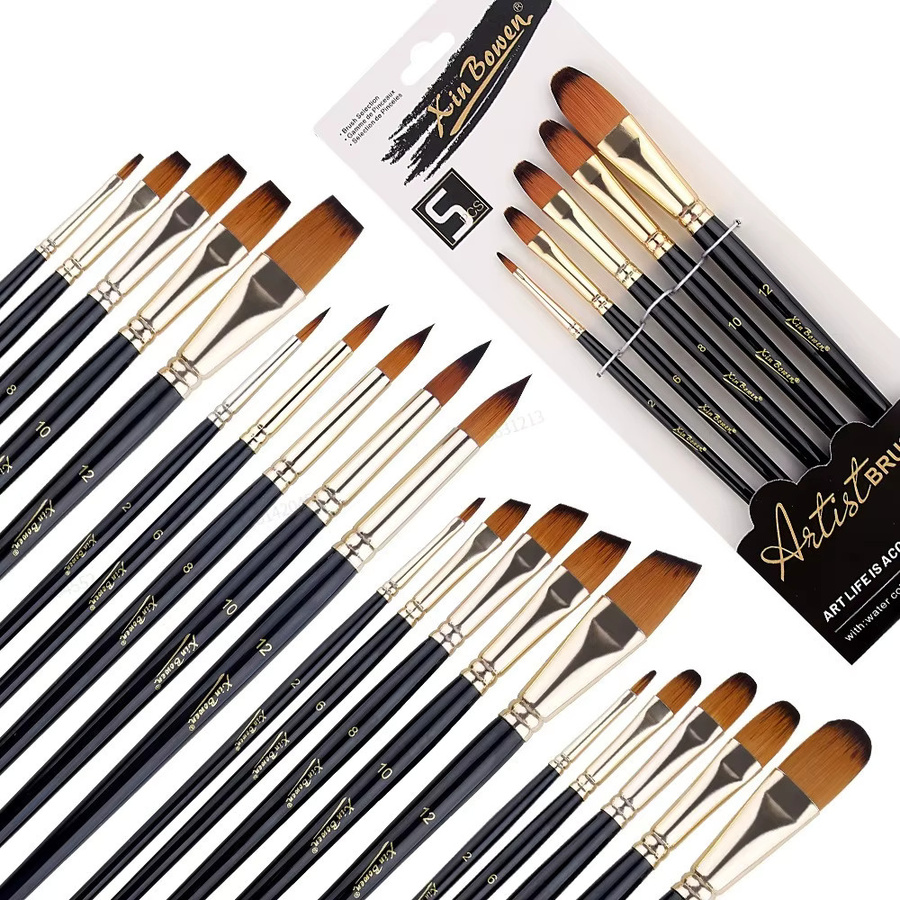 5er Set Nylon Haarpinsel für Künstler mit runden und flachen Pinseln für Acryl, Aquarell und Ölfarben - Bild 5