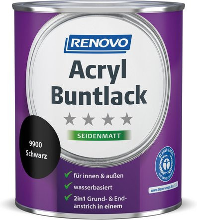 RENOVO Acryl-Buntlack für Holz, schwarz, seidenmatt, 0,75 l - Bild 1