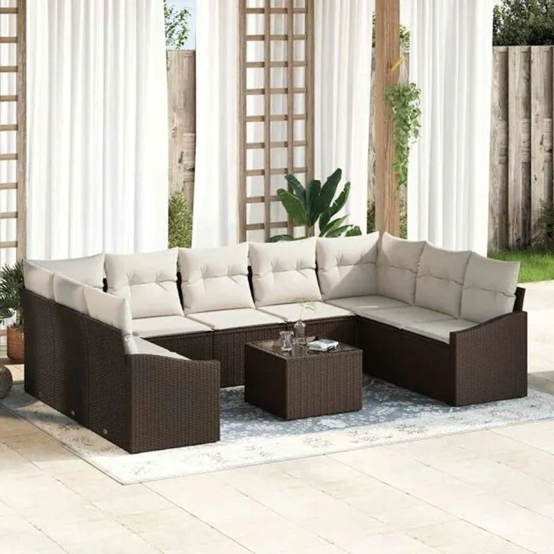 vidaXL Garten-Sofa-Set aus Polyrattan und Stahl in Elfenbein/Beige - Bild 1