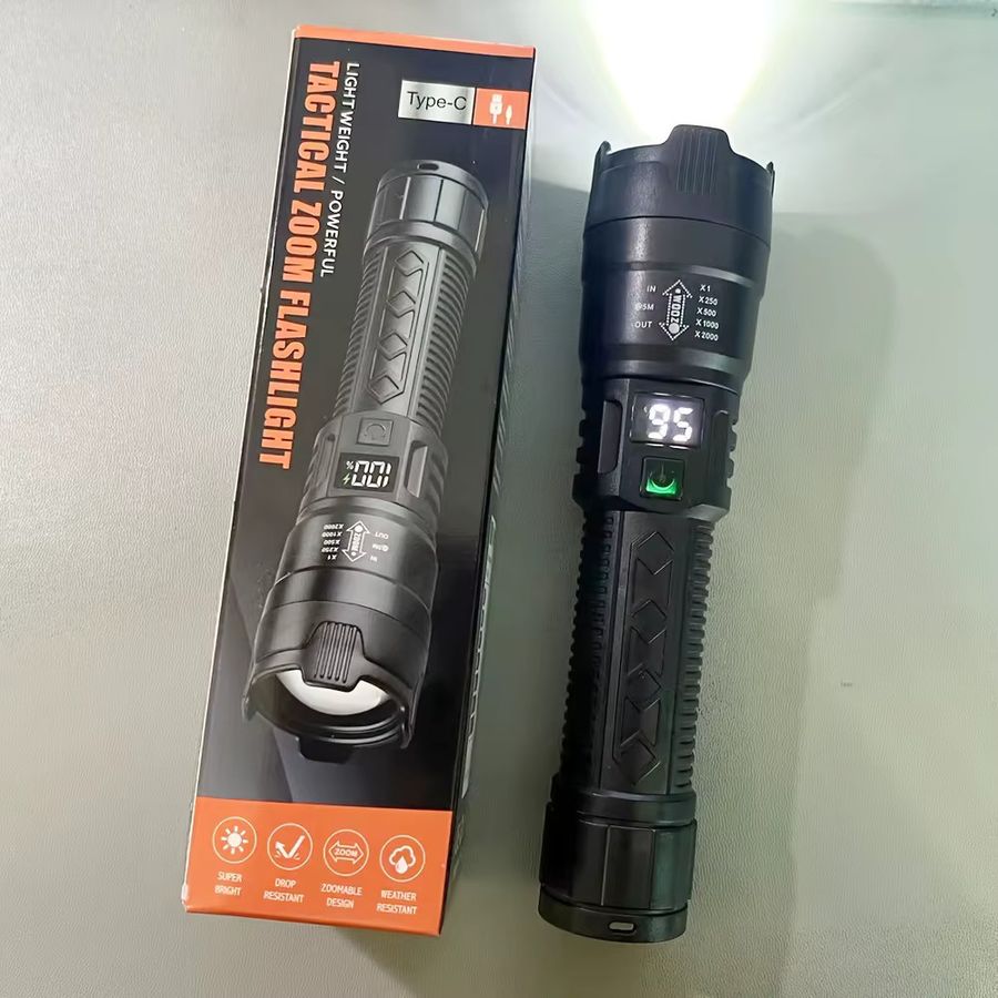 Swiatla USB-C wiederaufladbare LED-Taschenlampe mit 100.000 lm, ultrahell, zoombar und 3 Modi für Camping und Notfälle - Bild 4