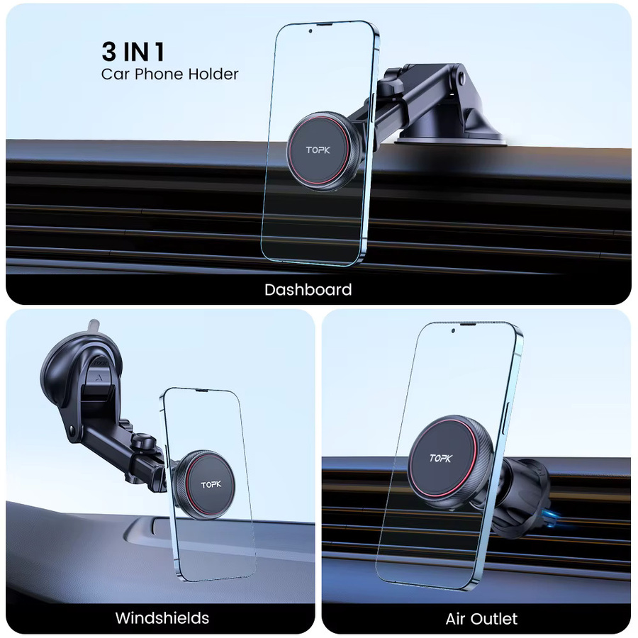 TOPK Universelle magnetische Autotelefonhalterung für iPhone, Samsung und Xiaomi in Schwarz zur Befestigung am Armaturenbrett oder an der Lüftungsöffnung als GPS-Ständer - Bild 6