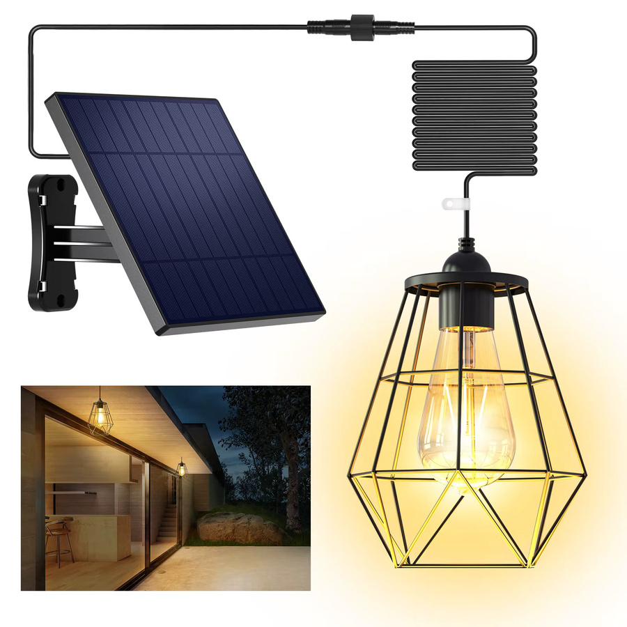 intelamp Solar-Pendelleuchte Schwarz mit 4000 mAh Akku und 5 m Kabel für Garten und Außenbereich - Bild 2